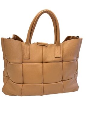 FALOR Women’s Woven Tan Leather Tote Bag Hand Made In Italy EUC